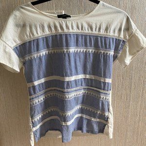 J Crew White and Blue Panel XS Top